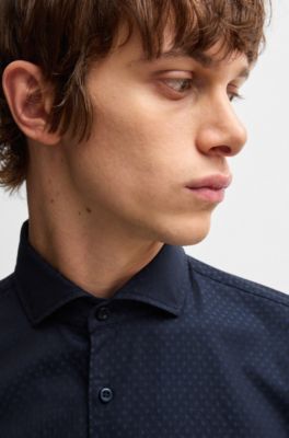 Casual-fit shirt in patterned structured cotton, Dark Blue