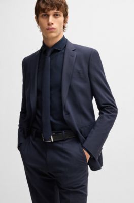 Casual-fit shirt in patterned structured cotton, Dark Blue