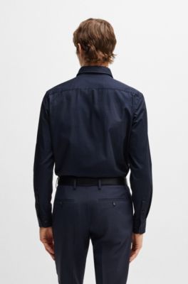 Casual-fit shirt in patterned structured cotton, Dark Blue