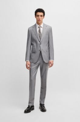 Traje regular fit en lana virgen y seda, Plata