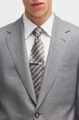 Traje regular fit en lana virgen y seda, Plata