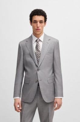 Traje regular fit en lana virgen y seda, Plata