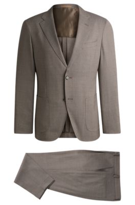 Hugo Boss Slim-fit Suit In High-twist Virgin Wool In Light Green