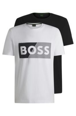 HUGO BOSS｜ (Two-pack of stretch-cotton T-shirts with lo BOSS - Two-pack of stretch-cotton T-shirts with logo artwork
