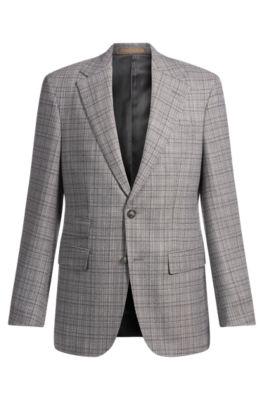 Regular-fit blazer in checked stretch wool, Silver