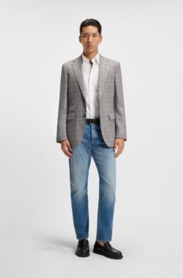 Regular-fit blazer in checked stretch wool, Silver