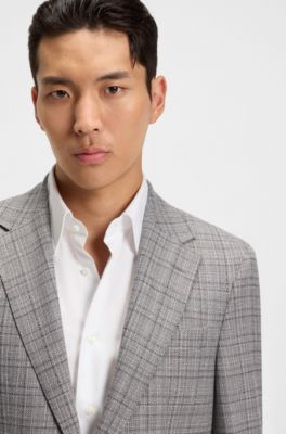 Regular-fit blazer in checked stretch wool, Silver