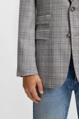 Regular-fit blazer in checked stretch wool, Silver