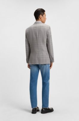 Regular-fit blazer in checked stretch wool, Silver