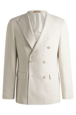 Blazer slim fit de seda y cashmere con estampado, Blanco