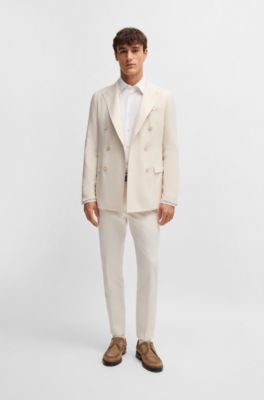 Blazer slim fit de seda y cashmere con estampado, Blanco