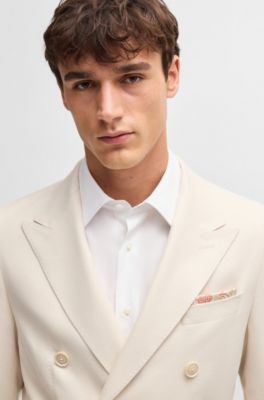 Blazer slim fit de seda y cashmere con estampado, Blanco