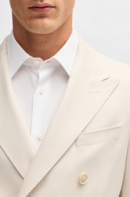 Blazer slim fit de seda y cashmere con estampado, Blanco