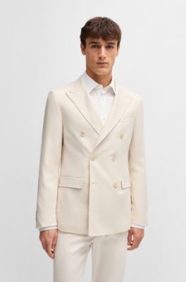 Blazer slim fit de seda y cashmere con estampado, Blanco