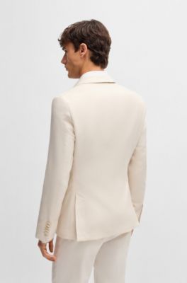 Blazer slim fit de seda y cashmere con estampado, Blanco
