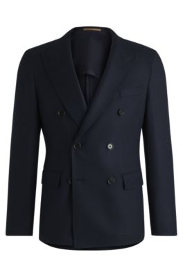 Slim-fit blazer in micro-patterned wool, Dark Blue