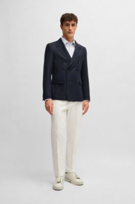 Slim-fit blazer in micro-patterned wool, Dark Blue