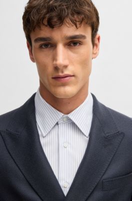 Slim-fit blazer in micro-patterned wool, Dark Blue