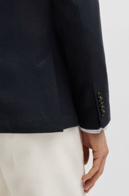 Slim-fit blazer in micro-patterned wool, Dark Blue