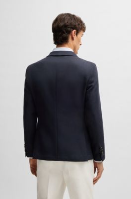 Slim-fit blazer in micro-patterned wool, Dark Blue