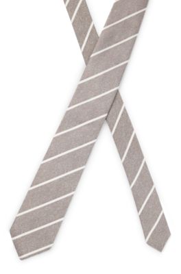 Striped tie in Italian-made silk, Light Beige