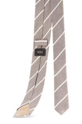 Striped tie in Italian-made silk, Light Beige