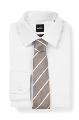 Striped tie in Italian-made silk, Light Beige