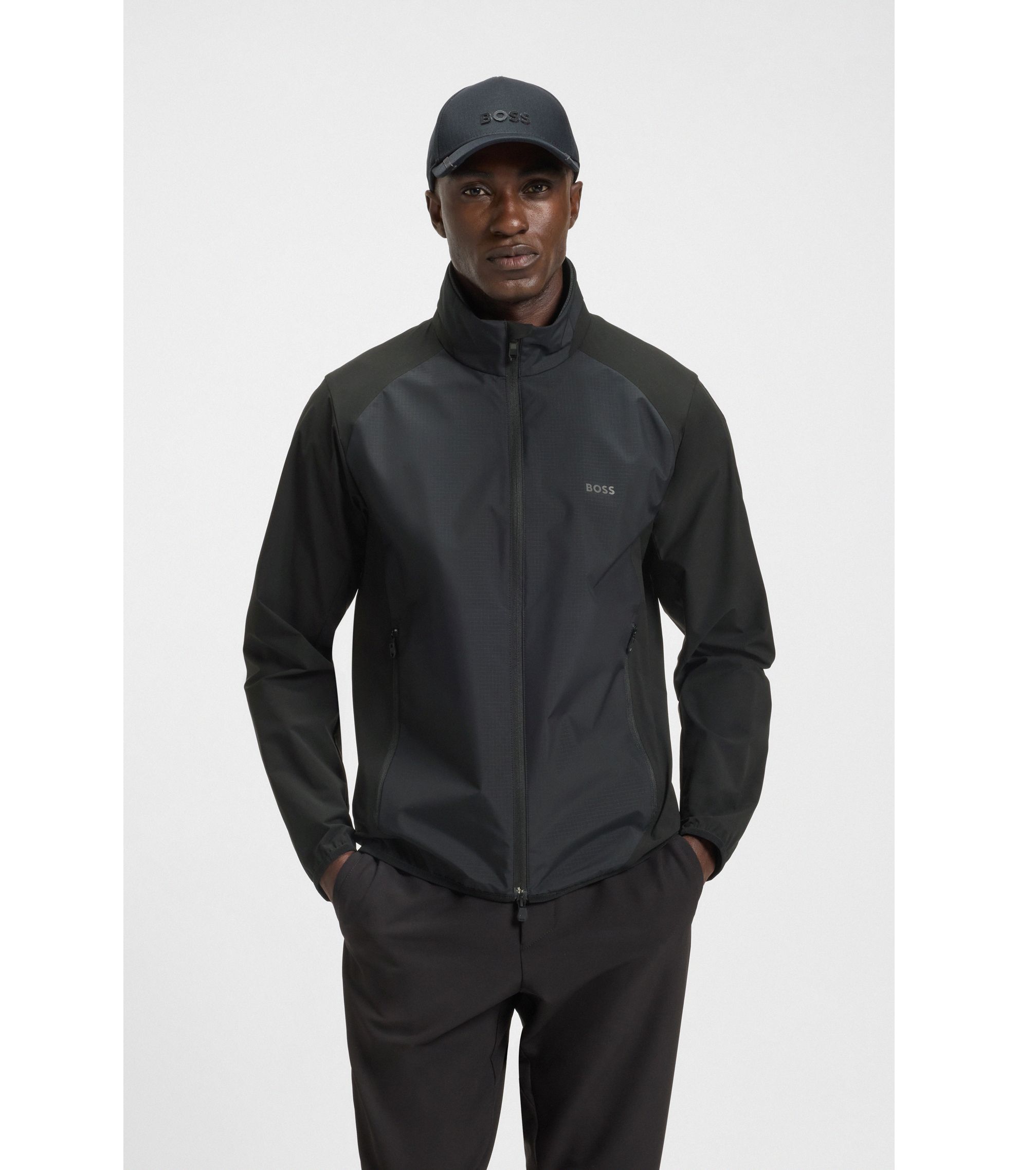 BOSS - Water-repellent golf jacket in super-stretch poplin - Black