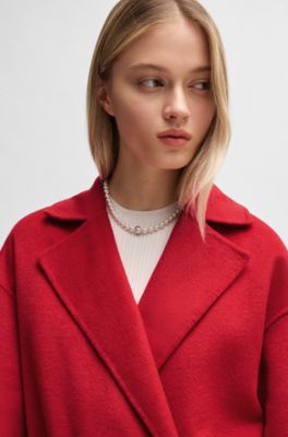 Oversize-fit coat with tie-up belt, Red