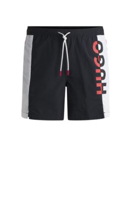 Color-blocked swim shorts with two-tone logo, Black