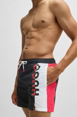 Color-blocked swim shorts with two-tone logo, Black