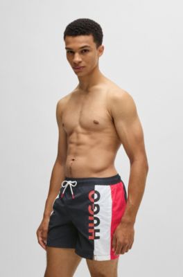 Color-blocked swim shorts with two-tone logo, Black