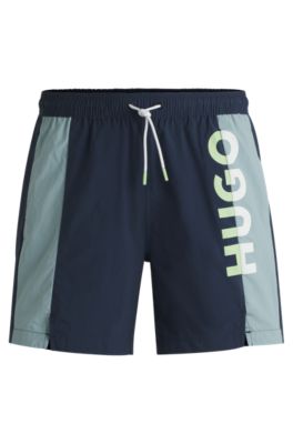 Color-blocked swim shorts with two-tone logo, Dark Blue