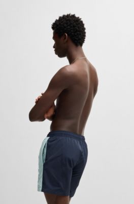Color-blocked swim shorts with two-tone logo, Dark Blue