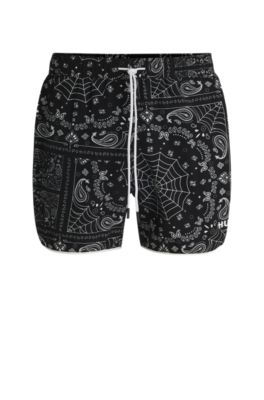 Swim shorts with all-over print, Black