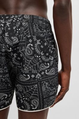 Swim shorts with all-over print, Black