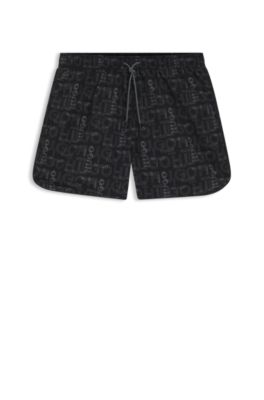 Ba&ntilde;ador tipo shorts con cord&oacute;n en la cintura y estampado integral, Gris claro