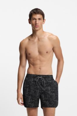 Ba&ntilde;ador tipo shorts con cord&oacute;n en la cintura y estampado integral, Gris claro