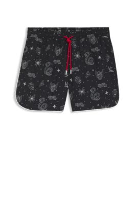 Short de bain &agrave; cordon de serrage et imprim&eacute; partout, Gris chin&eacute;