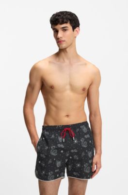 Short de bain &agrave; cordon de serrage et imprim&eacute; partout, Gris chin&eacute;