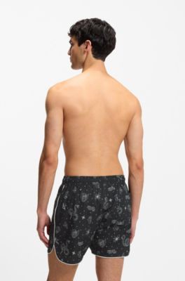 Short de bain &agrave; cordon de serrage et imprim&eacute; partout, Gris chin&eacute;