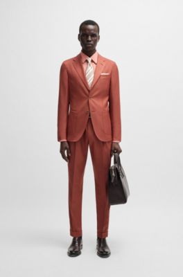 Camisa slim fit en sarga de algod&oacute;n y cashmere fabricada en Italia, Naranja claro