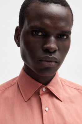 Camisa slim fit en sarga de algod&oacute;n y cashmere fabricada en Italia, Naranja claro