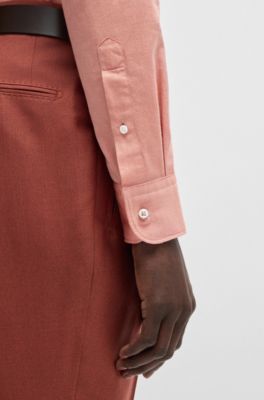 Camisa slim fit en sarga de algod&oacute;n y cashmere fabricada en Italia, Naranja claro