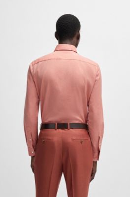 Camisa slim fit en sarga de algod&oacute;n y cashmere fabricada en Italia, Naranja claro