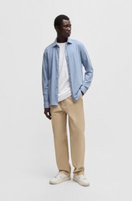Slim-fit shirt in stretch-cotton jersey, Light Blue
