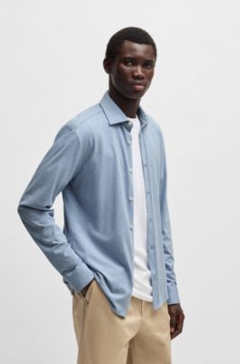Slim-fit shirt in stretch-cotton jersey, Light Blue