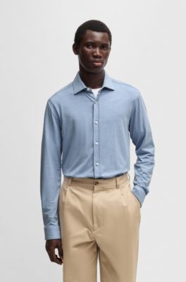 Slim-fit shirt in stretch-cotton jersey, Light Blue
