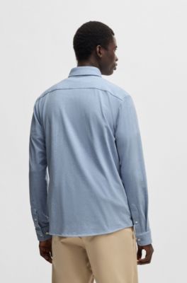 Slim-fit shirt in stretch-cotton jersey, Light Blue