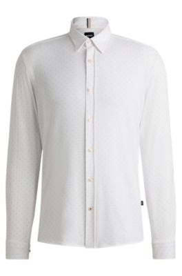 Camisa slim fit de punto de algod&oacute;n el&aacute;stico con estampado, Blanco